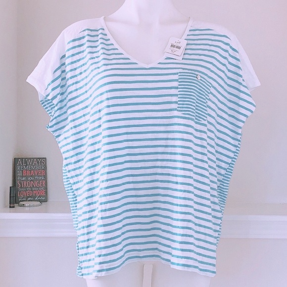 J. Jill Tops - J.JILL STRIPED EASY V-NECK KNIT TOP XLP BLUE WHITE